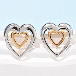 304 Stainless Steel Two Tone Heart Stud Earrings&nbsp;EJEW-C142-14PG