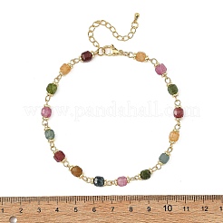 Natural Multicolor Tourmaline Faceted Cube Beaded Chain Anklets&nbsp;AJEW-AN00875