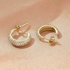 C-Shaped Brass Micro Pave Clear Cubic Zirconia Stud Earrings&nbsp;EJEW-M077-09G