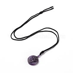 Adjustable Natural Amethyst Sailor's Knot Pendant Necklace with Nylon Cord for Women&nbsp;NJEW-L171-02D
