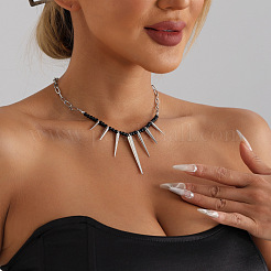 Punk Alloy Thorn Glass Beaded Choker Necklaces for Women&nbsp;WGE9FD8-01