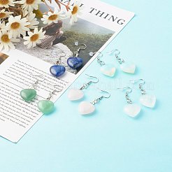 Natural & Synthetic Mixed Heart  Gemstone Dangle Earrings&nbsp;EJEW-JE04574