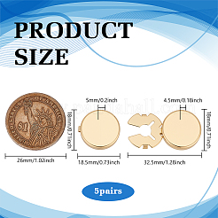 5 Pairs Brass Cufflinks&nbsp;BUTT-FG0001-57G