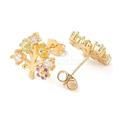 Colorful Enamel Flower of Life Stud Earrings with Cubic Zirconia&nbsp;EJEW-G288-30G
