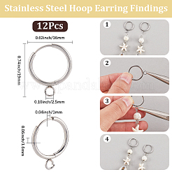 12Pcs 201 Stainless Steel Huggie Hoop Earring Findings&nbsp;STAS-SC0010-30P
