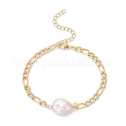 304 Stainless Steel with Natural Keshi Pearl Link Bracelets&nbsp;BJEW-JB12156