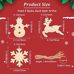 3 Sets 3 Styles Christmas Theme Unfinished Wood Pendants&nbsp;WOOD-GF0001-85