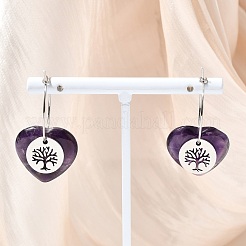 Natural Amethyst & 304 Stainless Steel Hoop Earrings for Women&nbsp;EJEW-G475-05P-06
