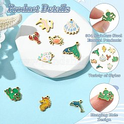 9Pcs 9 Styles 304 Stainless Steel Enamel Pendants&nbsp;STAS-CJ0003-25