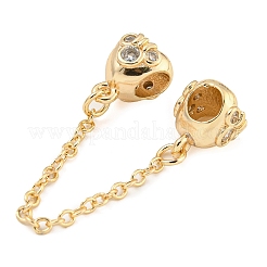 Rack Plating Brass Micro Pave Cubic Zirconia European Beads with Safety Chains&nbsp;KK-F089-30G