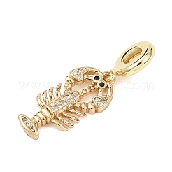 Brass Micro Pave Clear Cubic Zirconia Sea Animal European Dangle Charms&nbsp;KK-B159-04G-02