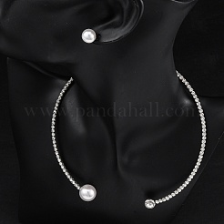 Round Plastic Imitation Pearl Stud Earrings & Cubic Zirconia Rhinestone Cuff Choker Necklaces Sets&nbsp;SJEW-U003-07P