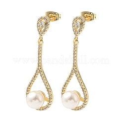 Teardrop Brass Micro Pave Clear Cubic Zirconia Stud Earrings&nbsp;EJEW-Z144-30G