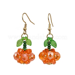 Halloween Theme Pumpkin Handmade Glass Seed Beaded Dangle Earrings&nbsp;EJEW-MZ00480-01