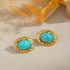 Stainless Steel Synthetic Turquoise Oval Stud Earrings&nbsp;RJ5087