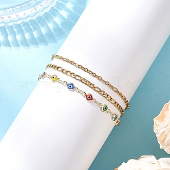 304 Stainless Steel Cable Chains & Evil Eye Lampwork Link Chains Bracelets for Women&nbsp;BJEW-JB12449-01
