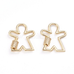 Brass Micro Pave Clear Cubic Zirconia Screw Carabiner Lock Charms&nbsp;ZIRC-I041-10G