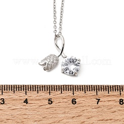 Brass Pave Clear Cubic Zirconia Cherry Pendant 304 Stainless Steel Cable Chain Necklaces for Women&nbsp;NJEW-H092-07P
