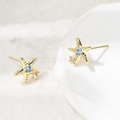 Starfish Brass Micro Pave Cubic Zirconia Stud Earrings&nbsp;EJEW-Z153-02G