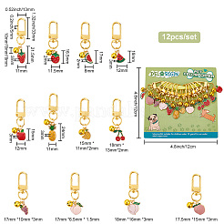 12Pcs 12 Style Alloy Enamel Fruit Pendant Decorations&nbsp;HJEW-PH01615