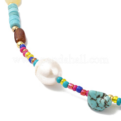 Natural Turquoise & & Pearl & Glass Seed Boho Beaded Necklace for Women&nbsp;NJEW-G099-05G