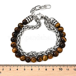 Natural Tiger Eye Round Beads Multi-strand Bracelets&nbsp;BJEW-D330-02P-08