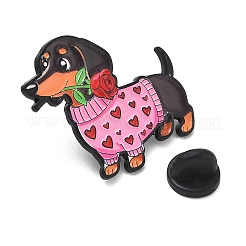 Dachshund in Heart Sweater with Rose Flower Alloy Enamel Pins&nbsp;AL-CBA6DDE-04B
