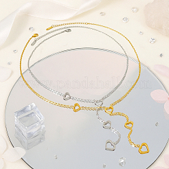 2Pcs 2 Colors 304 Stainless Steel Heart Link Chain Y Necklaces for Women&nbsp;NJEW-HY0001-21