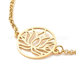 201 Stainless Steel Lotus Links Bracelet with 304 Stainless Steel Box Chains for Women&nbsp;BJEW-JB08281-04