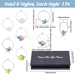 6Pcs 6 Styles Glass Seed Beads & Dyed Synthetic Turquoise Sea Turtle Starfish Wine Glass Charms&nbsp;HJEW-SC00190
