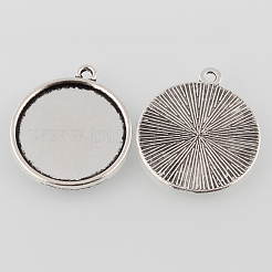 Tibetan Style Antique Silver Alloy Flat Round Pendant Cabochon Settings&nbsp;X-TIBEP-M022-44AS