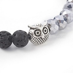 Electroplate Glass & Natural Lava Rock Stretch Bracelets&nbsp;BJEW-JB04016