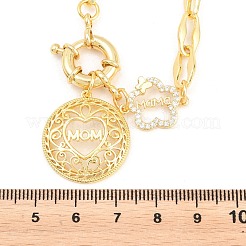 Mother's Day Brass Micro Pave Clear Cubic Zirconia Hollow Flat Round with Heart Mama Pendant Necklaces for Women&nbsp;NJEW-A071-05G