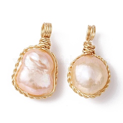 3Pcs Natural Cultured Freshwater Pearl Copper Wire Wrapped Pendants&nbsp;PALLOY-JF02201