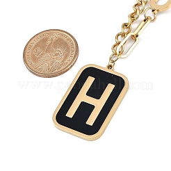 Ion Plating(IP) 304 Stainless Steel Black Enamel H Rectangle Pendant Twisted Chain Necklaces for Women&nbsp;NJEW-M078-01G