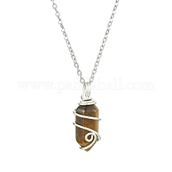 Natural Mixed Gemstone Pointed Faceted Bullet Copper Wire Wrapped Pendant Necklaces&nbsp;NJEW-JN05025-02