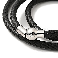 Leather Braided Three Loops Wrap Bracelet with 304 Stainless Steel Clasp for Men Women&nbsp;BJEW-C021-18-P