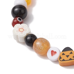 3Pcs 3 Styles Halloween Theme Resin & Polymer Clay & Glass Beaded Stretch Bracelets&nbsp;BJEW-JB10876