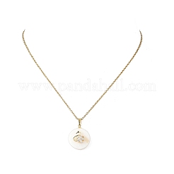 Brass Pave Clear Cubic Zirconia Natural Shell Swan Pendant 304 Stainless Steel Cable Chain Necklaces&nbsp;NJEW-JN06526