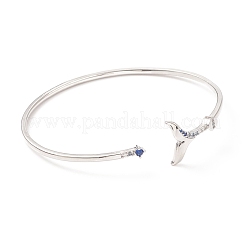 Blue Cubic Zirconia Whale Tail Cuff Bangle&nbsp;BJEW-C018-01P