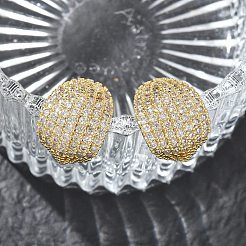 C-Shaped Brass & Clear Cubic Zirconia Stud Earrings&nbsp;KK-CBA36A2-10G