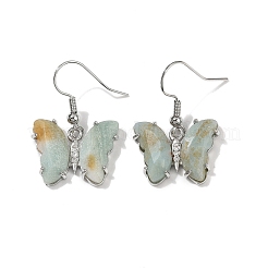 Natural Flower Amazonite Brass Dangle Earrings&nbsp;EJEW-M081-01P-06