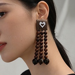 Wood & Imitation Pearl Stud Earrings&nbsp;WGDF199-01