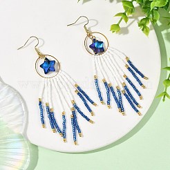 Star Glass Seed Beaded Dangle Tassel Earrings&nbsp;EJEW-MZ00777