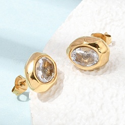 6 Pairs 304 Stainless Steel Pave Cubic Zirconia Stud Earrings&nbsp;SA-CBADCF0-04G-04