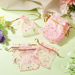 30Pcs Gold Stamping Moon Star Organza Drawstring Gift Bags&nbsp;ABAG-TA0002-21G