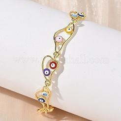 Brass Enamel Flat Round Evil Eye Link Chain Bracelets for Women&nbsp;BJEW-G764-01G