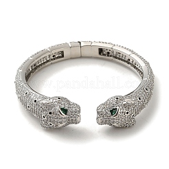 Brass Pave Clear & Green Cubic Zirconia Leopard Open Cuff Bangle for Women&nbsp;BJEW-K246-20F-P