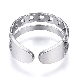 Non-Tarnish 304 Stainless Steel Curb Chains Shape Open Cuff Ring for Women&nbsp;RJEW-N040-31
