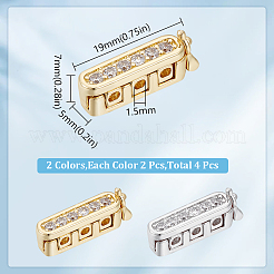 4Pcs 2 Colors Rectangle Brass Micro Pave Clear Cubic Zirconia Twister Clasps&nbsp;ZIRC-DC0001-31